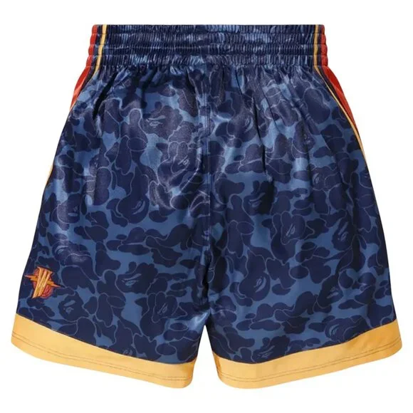 BAPE x Mitchell Ness Warriors ABC Basketball Authentic Shorts Navy